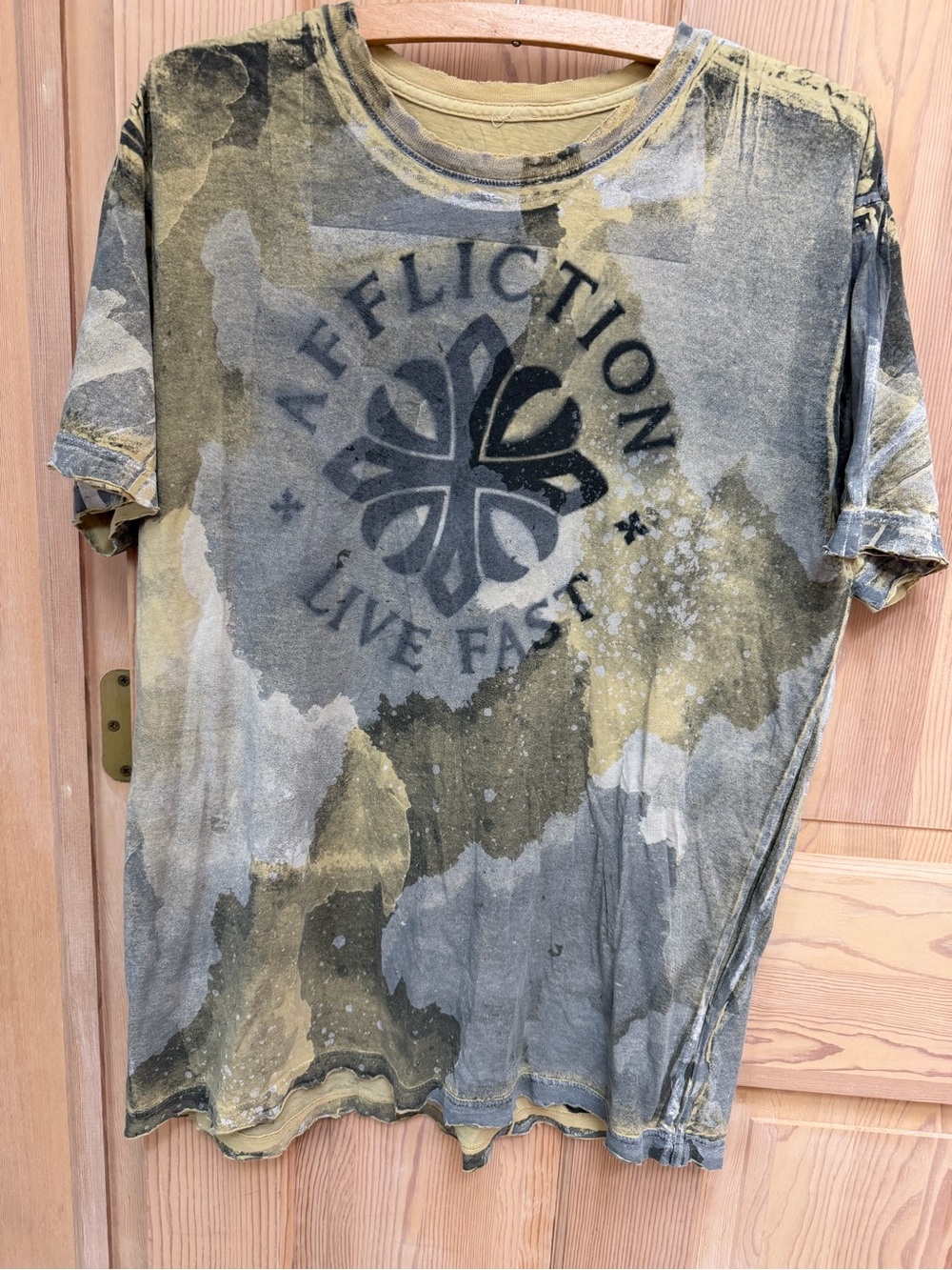 Affliction Live Fast Two-Tone Olive and Gray Graphic Tee